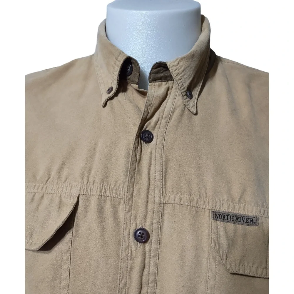 North River Faux Suede Shirt Men's Large Button Up Pockets Collared Long Sleeve.